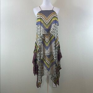 Warm Purple and Yellow Asymmetrical Sundress with Halter Neckline 0